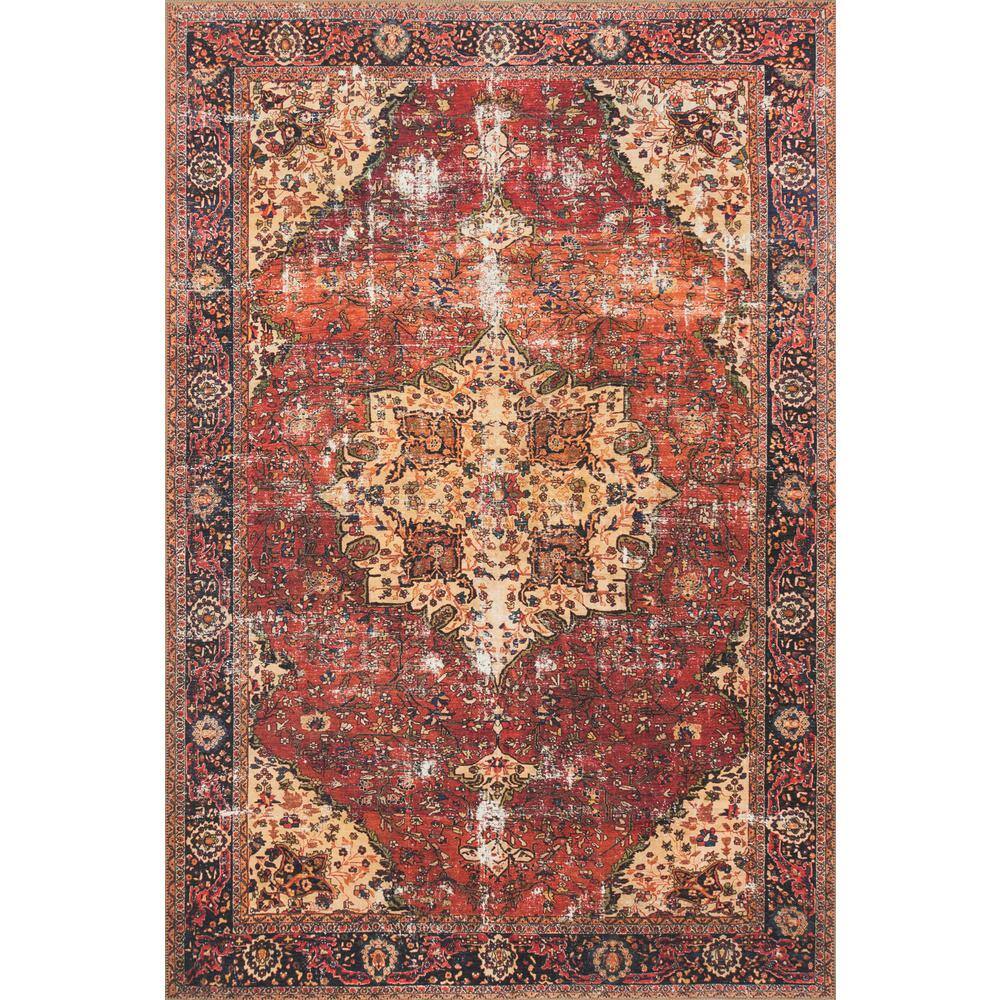 LOLOI II Loren Red/Navy 7 ft. 6 in. x 9 ft. 6 in. Distressed Bohemian Printed Area Rug LORELQ-07RENV7696