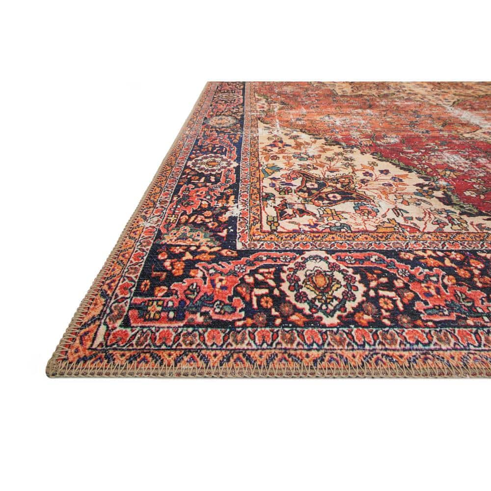 LOLOI II Loren Red/Navy 7 ft. 6 in. x 9 ft. 6 in. Distressed Bohemian Printed Area Rug LORELQ-07RENV7696
