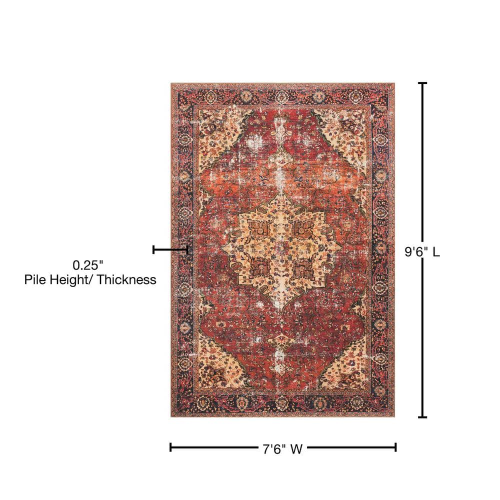 LOLOI II Loren Red/Navy 7 ft. 6 in. x 9 ft. 6 in. Distressed Bohemian Printed Area Rug LORELQ-07RENV7696