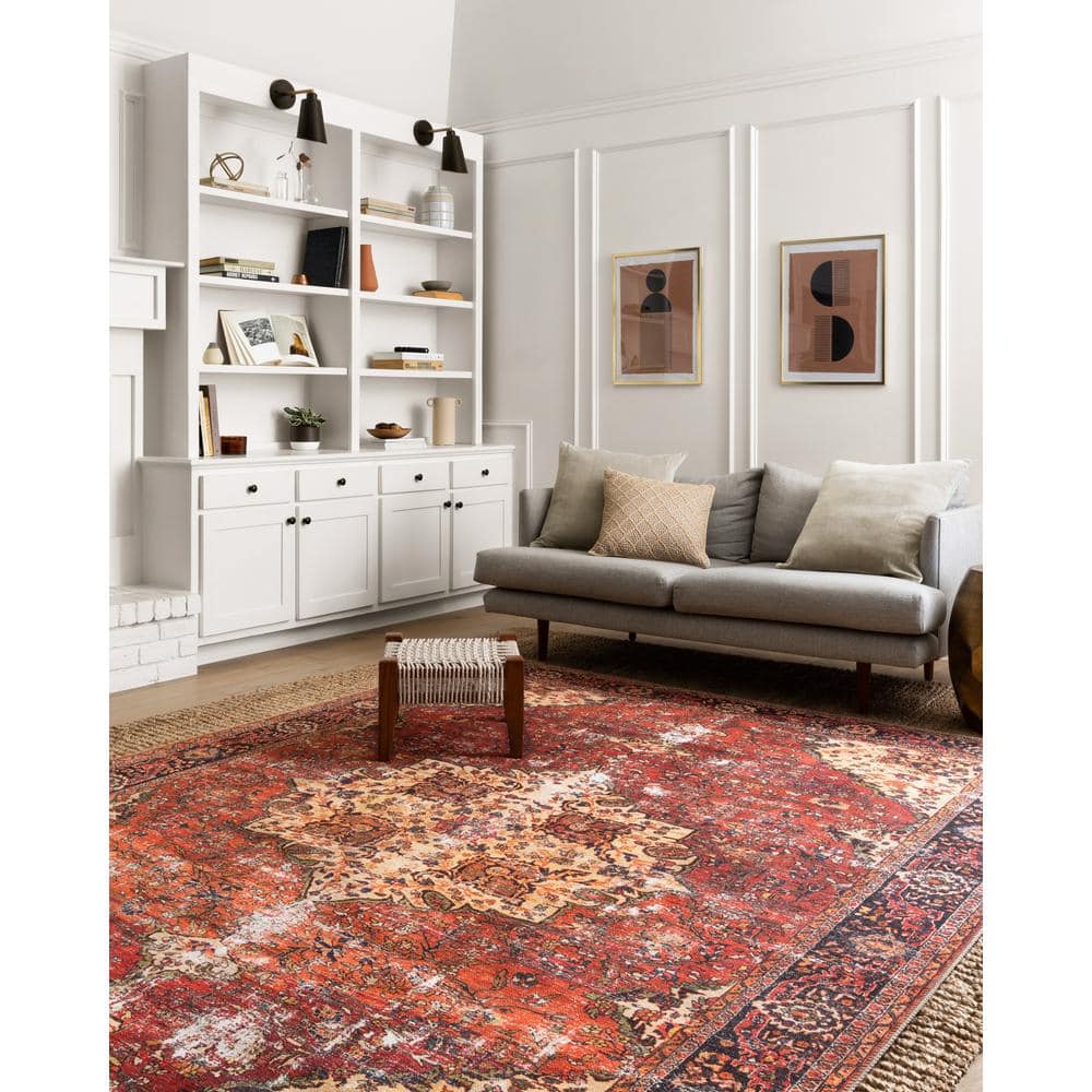 LOLOI II Loren Red/Navy 7 ft. 6 in. x 9 ft. 6 in. Distressed Bohemian Printed Area Rug LORELQ-07RENV7696