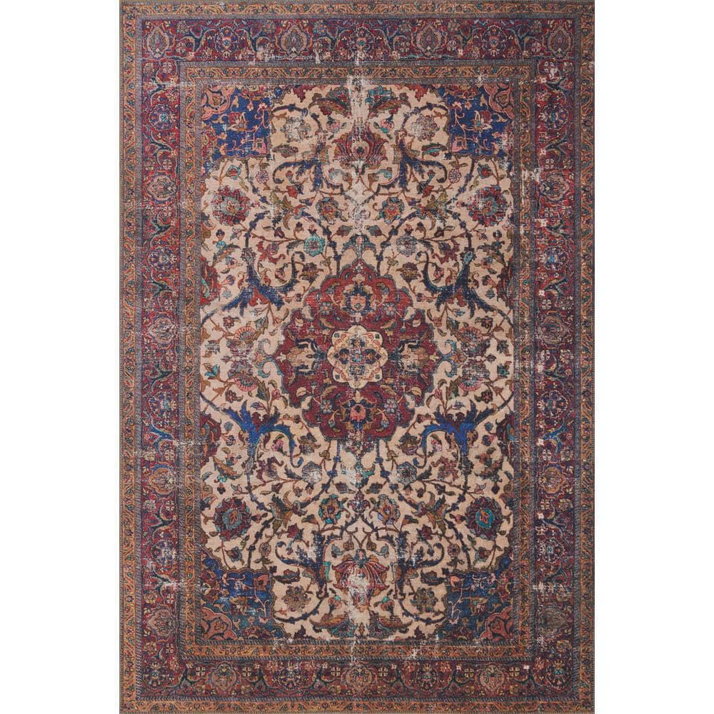 LOLOI II Loren Sand/Multi 7 ft. 6 in. x 9 ft. 6 in. Distressed Bohemian Printed Area Rug LORELQ-11SAML7696