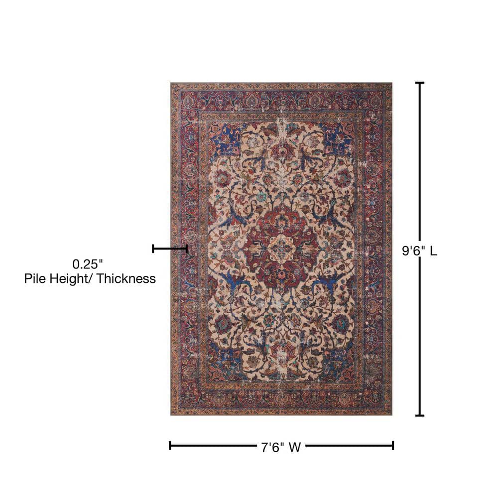 LOLOI II Loren Sand/Multi 7 ft. 6 in. x 9 ft. 6 in. Distressed Bohemian Printed Area Rug LORELQ-11SAML7696
