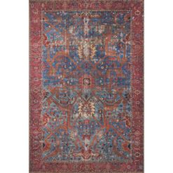LOLOI II Loren Blue/Red 7 ft. 6 in. x 9 ft. 6 in. Distressed Bohemian Printed Area Rug LORELQ-10BBRE7696