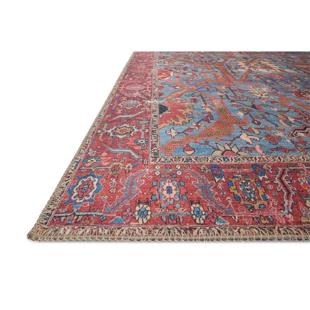 LOLOI II Loren Blue/Red 7 ft. 6 in. x 9 ft. 6 in. Distressed Bohemian Printed Area Rug LORELQ-10BBRE7696