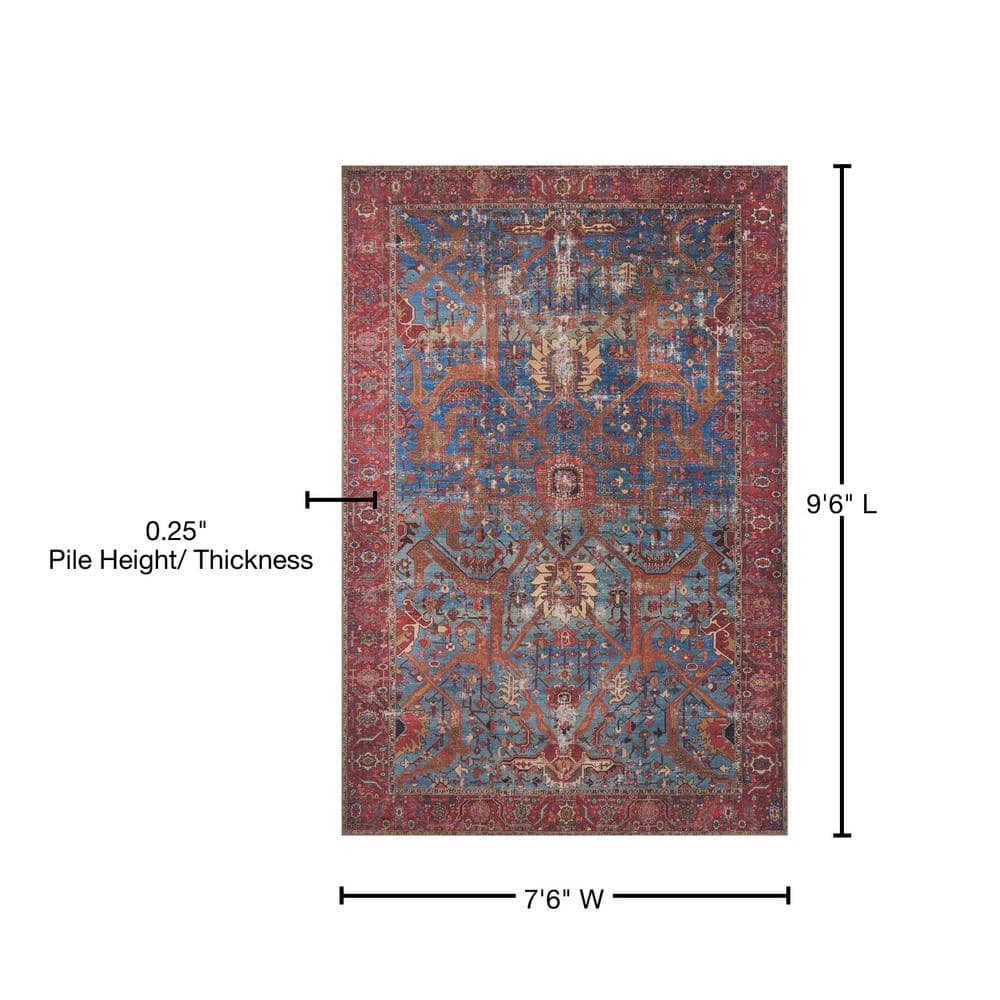LOLOI II Loren Blue/Red 7 ft. 6 in. x 9 ft. 6 in. Distressed Bohemian Printed Area Rug LORELQ-10BBRE7696