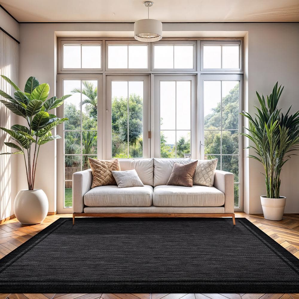 CAMILSON Hawaii Black 9 ft. x 12 ft. Bordered Indoor Outdoor Area Rug OUT800-BLK-9x12-HD