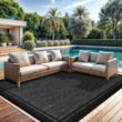 CAMILSON Hawaii Black 9 ft. x 12 ft. Bordered Indoor Outdoor Area Rug OUT800-BLK-9x12-HD