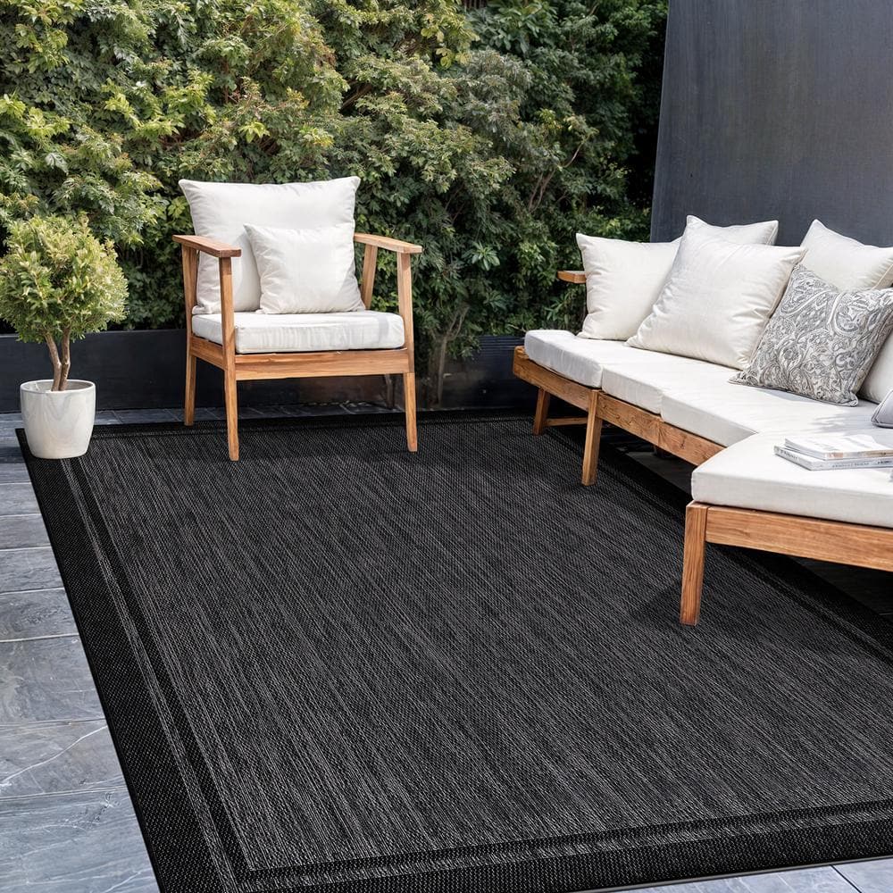CAMILSON Hawaii Black 9 ft. x 12 ft. Bordered Indoor Outdoor Area Rug OUT800-BLK-9x12-HD