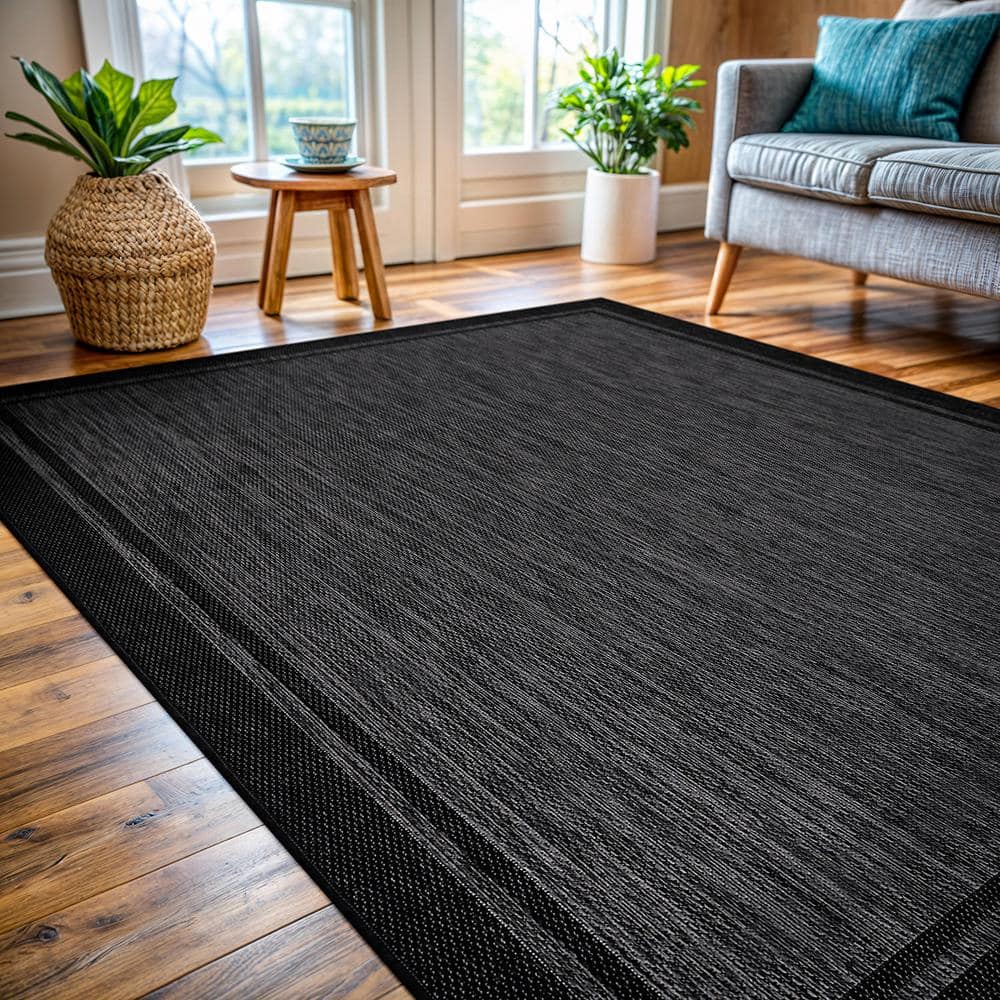 CAMILSON Hawaii Black 9 ft. x 12 ft. Bordered Indoor Outdoor Area Rug OUT800-BLK-9x12-HD