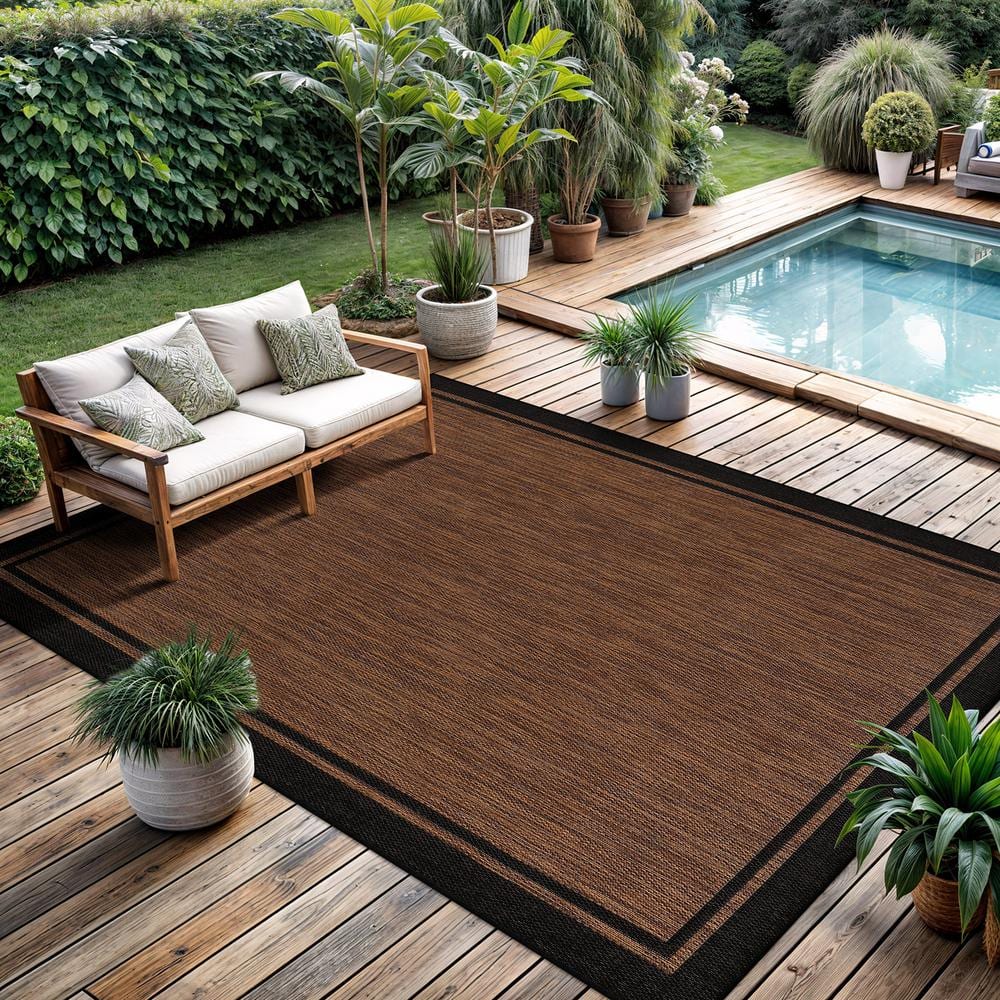 CAMILSON Hawaii Gold 9 ft. x 12 ft. Bordered Indoor Outdoor Area Rug OUT800-GOLD-9x12-HD