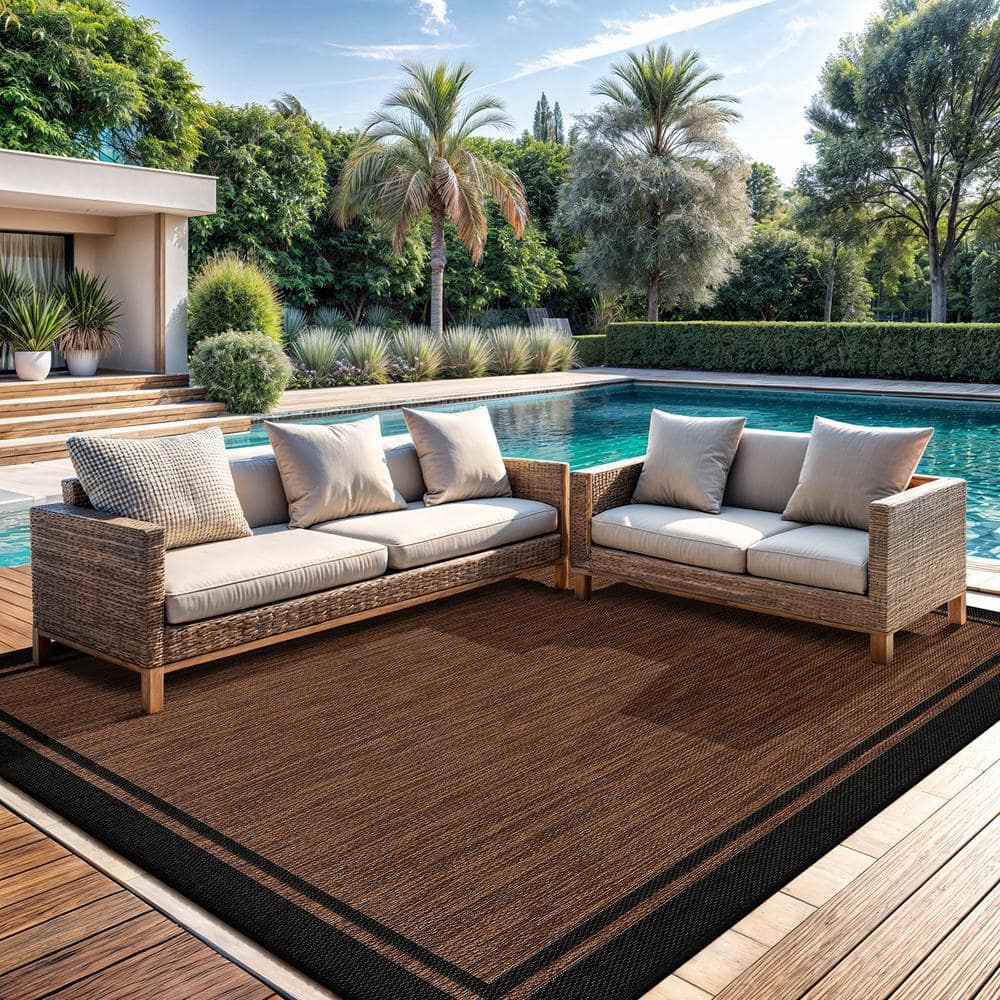 CAMILSON Hawaii Gold 9 ft. x 12 ft. Bordered Indoor Outdoor Area Rug OUT800-GOLD-9x12-HD