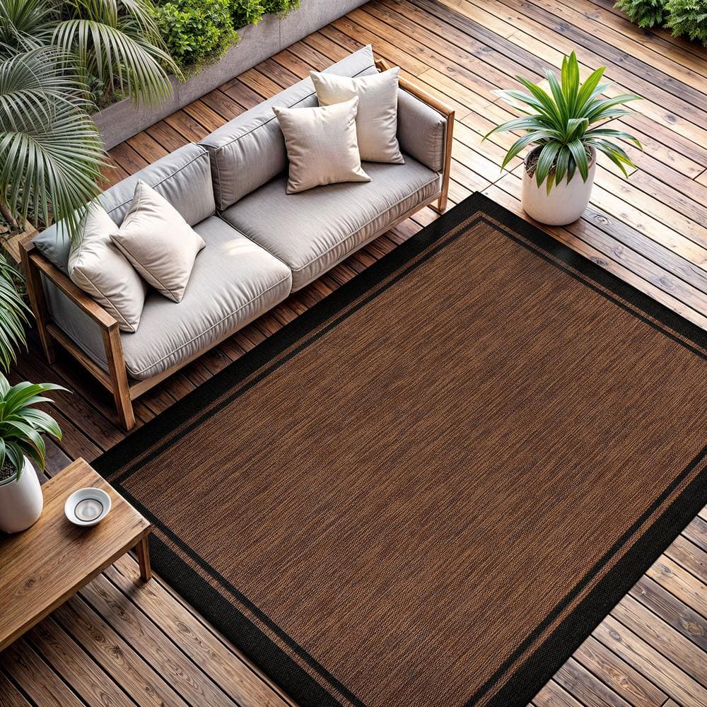 CAMILSON Hawaii Gold 9 ft. x 12 ft. Bordered Indoor Outdoor Area Rug OUT800-GOLD-9x12-HD