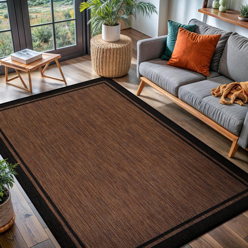CAMILSON Hawaii Gold 9 ft. x 12 ft. Bordered Indoor Outdoor Area Rug OUT800-GOLD-9x12-HD