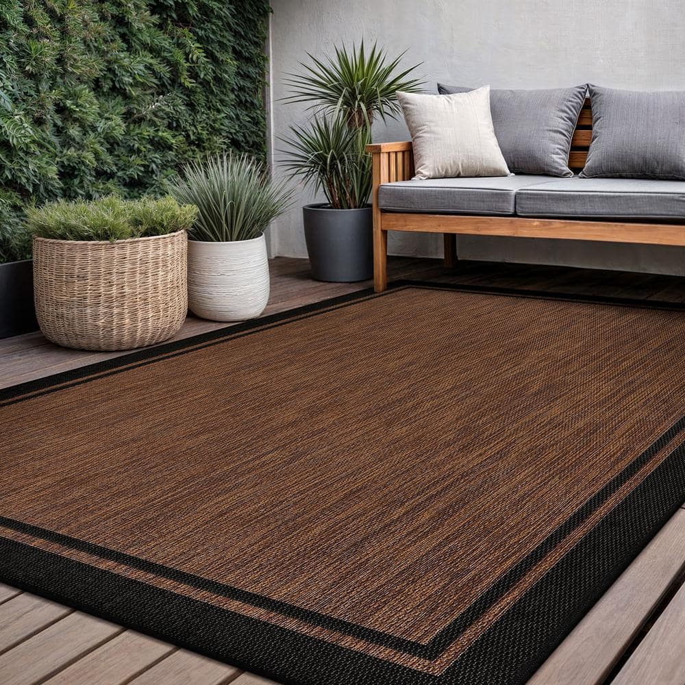 CAMILSON Hawaii Gold 9 ft. x 12 ft. Bordered Indoor Outdoor Area Rug OUT800-GOLD-9x12-HD