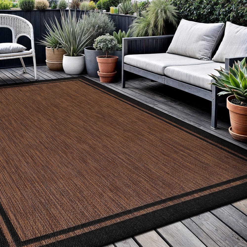 CAMILSON Hawaii Gold 9 ft. x 12 ft. Bordered Indoor Outdoor Area Rug OUT800-GOLD-9x12-HD