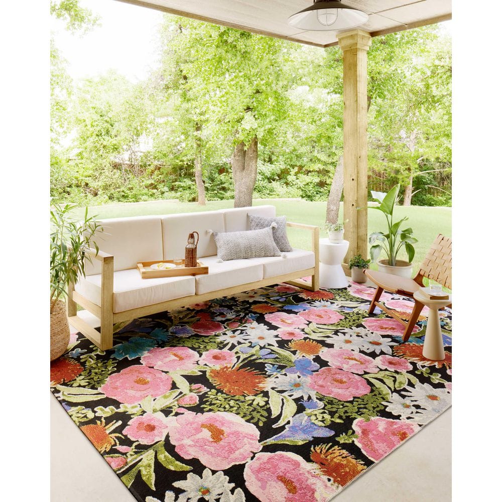 LOLOI II Botanical Black/Multi 7 ft. - 10 in. x 11 ft. - 2 in. Indoor/Outdoor Polypropylene Area Rug BOTABOT-01BLML7AB2