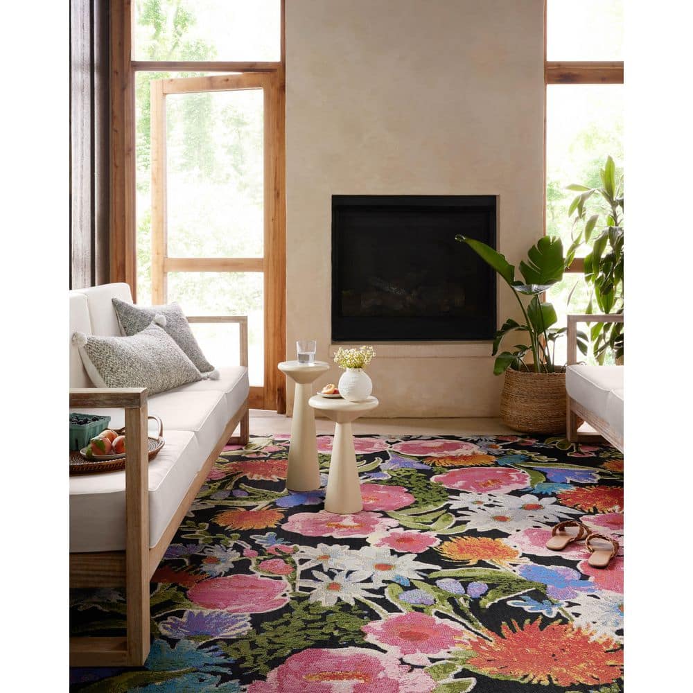 LOLOI II Botanical Black/Multi 7 ft. - 10 in. x 11 ft. - 2 in. Indoor/Outdoor Polypropylene Area Rug BOTABOT-01BLML7AB2