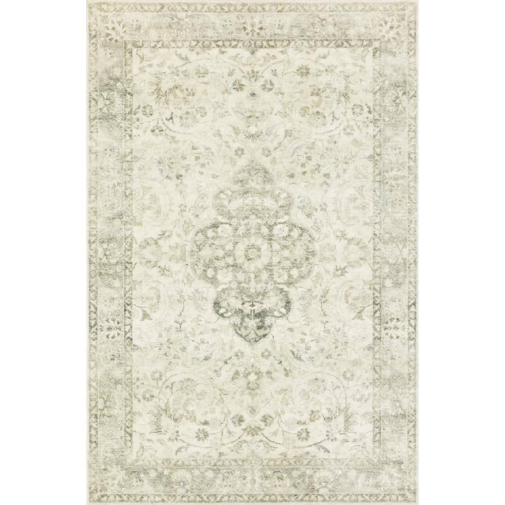 LOLOI II Rosette Ivory/Silver 7 ft. 6 in. x 9 ft. 6 in. Shabby-Chic Plush Cloud Pile Area Rug ROSTROS-02IVSI7696