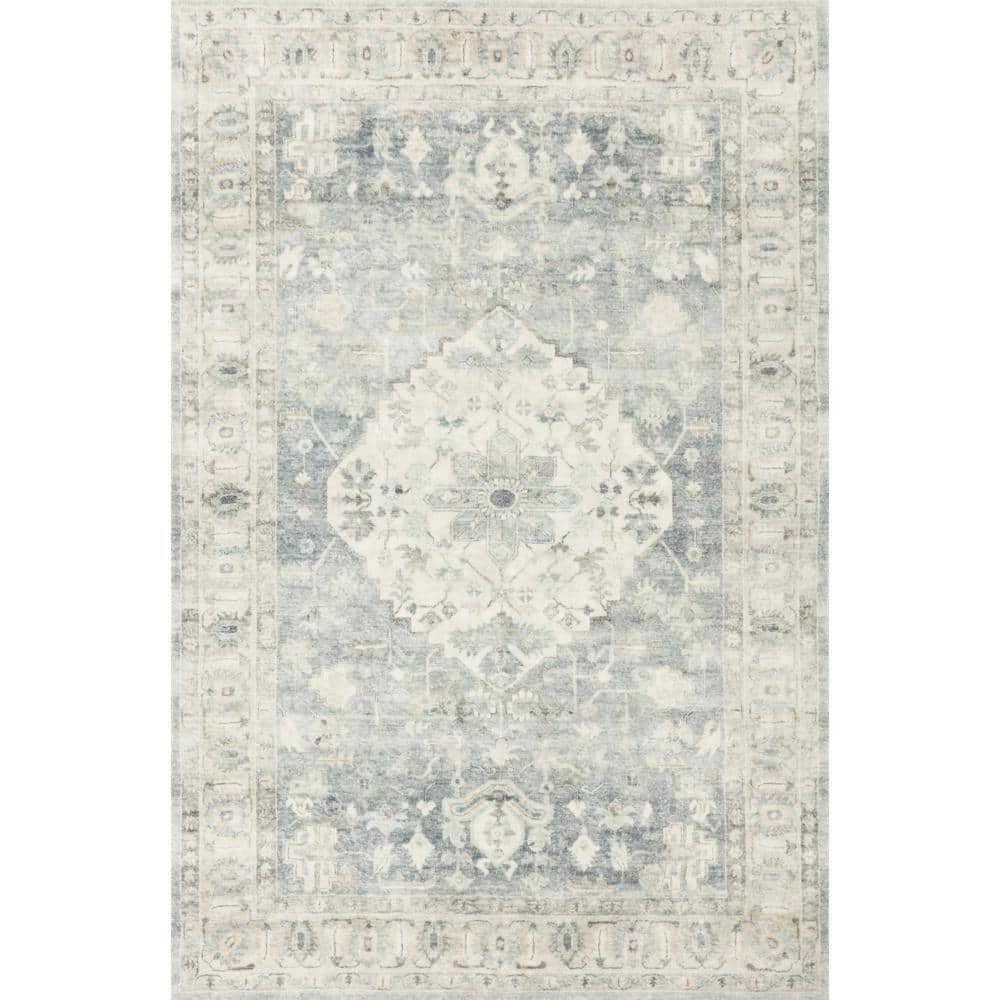LOLOI II Rosette Denim/Fog 7 ft. 6 in. x 9 ft. 6 in. Shabby-Chic Plush Cloud Pile Area Rug ROSTROS-07DEFG7696