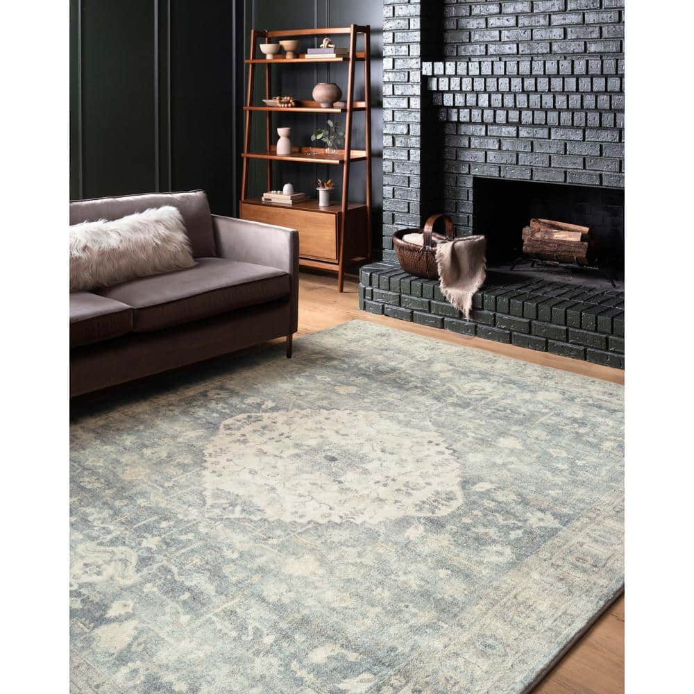 LOLOI II Rosette Denim/Fog 7 ft. 6 in. x 9 ft. 6 in. Shabby-Chic Plush Cloud Pile Area Rug ROSTROS-07DEFG7696