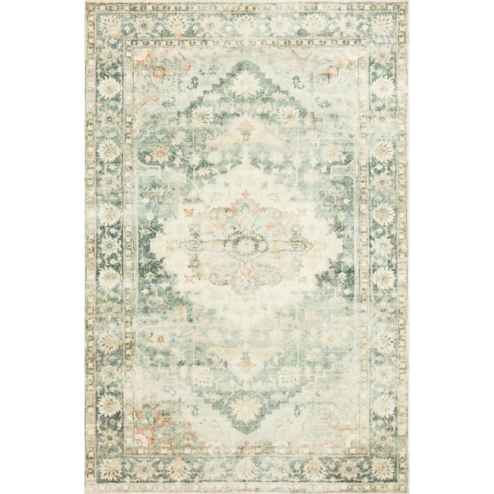 LOLOI II Rosette Teal/Ivory 7 ft. 6 in. x 9 ft. 6 in. Shabby-Chic Plush Cloud Pile Area Rug ROSTROS-08TEIV7696