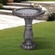 Watnature 20in. Dia. X 24.4in. H Cement Birdbath for Garden- Fibre Reinforced Concrete Bird Baths for Outdoors, Patio, Yard, Lawn B_SJ30015