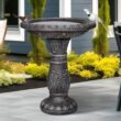 Watnature 20in. Dia. X 24.4in. H Cement Birdbath for Garden- Fibre Reinforced Concrete Bird Baths for Outdoors, Patio, Yard, Lawn B_SJ30015