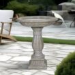 Watnature 23.8 in. Cement Outdoor Bird Bath Fibre Reinforced Concrete Modern Birdbath with Pedestal for Garden, Patio, Yard, Lawn 30039