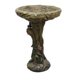 Watnature Concrete Outdoor Birdbaths -25.5 in. H Woodland Tree Trunk Yard Statue Decoration Birdbath Bird Figurines for Garden 30027