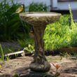 Watnature Concrete Outdoor Birdbaths -25.5 in. H Woodland Tree Trunk Yard Statue Decoration Birdbath Bird Figurines for Garden 30027