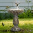 Watnature Concrete Birdbath for Garden -18.1 in. H Bird Baths with Vintage Carve Pedestal for Outdoor, Garden, Patio, Yard, Lawn 30021