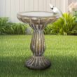 Watnature Concrete Birdbath for Garden -18.1 in. H Bird Baths with Vintage Carve Pedestal for Outdoor, Garden, Patio, Yard, Lawn 30021