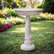 MPG 22 in. Dia Light Aged White Cast Stone Fiberglass Bird Bath PF6044LAW