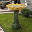 Watnature 24.4 in. H Concrete Outdoor Birdbath - Sunflower Bowl with Green Leaf Pedestal for Garden, Patio, Lawn, Yard Decor 30023