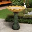 Watnature 24.4 in. H Concrete Outdoor Birdbath - Sunflower Bowl with Green Leaf Pedestal for Garden, Patio, Lawn, Yard Decor 30023