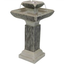 Sunnydaze 25 in. Square 2-Tier Outdoor Birdbath Water Fountain with LED Lights and Electric Submersible Pump SSS-337