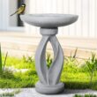 Watnature 21.8 in. H Outdoor Birdbath for Garden -Concrete Modern Freestanding Patio Bird Bath, Yard Statue Garden, Patio, Lawn 30046
