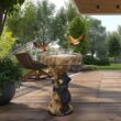 Watnature 23.6 in. Resin Birdbaths for Patio, Woodland Tree Trunk Decorative Black Bears Outdoor Bird Bath for Garden, Yard, Lawn 80002