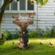 Watnature 23.6 in. Resin Birdbaths for Patio, Woodland Tree Trunk Decorative Black Bears Outdoor Bird Bath for Garden, Yard, Lawn 80002