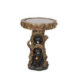 Watnature 23.6 in. Resin Birdbaths for Patio, Woodland Tree Trunk Decorative Black Bears Outdoor Bird Bath for Garden, Yard, Lawn 80001