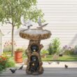 Watnature 23.6 in. Resin Birdbaths for Patio, Woodland Tree Trunk Decorative Black Bears Outdoor Bird Bath for Garden, Yard, Lawn 80001