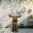 Watnature 23.6 in. Resin Birdbaths for Patio, Woodland Tree Trunk Decorative Black Bears Outdoor Bird Bath for Garden, Yard, Lawn 80001