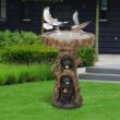 Watnature 23.6 in. Resin Birdbaths for Patio, Woodland Tree Trunk Decorative Black Bears Outdoor Bird Bath for Garden, Yard, Lawn 80001