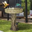 Watnature 24.4in. Fiber Reinforced Concrete Outdoor Garden Birdbath with Birds, Woodland Tree Trunk Decoration Yard Statue SJ30013