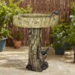 Watnature 24.4in. Fiber Reinforced Concrete Outdoor Garden Birdbath with Birds, Woodland Tree Trunk Decoration Yard Statue SJ30013