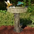 Watnature 24.4in. Fiber Reinforced Concrete Outdoor Garden Birdbath with Birds, Woodland Tree Trunk Decoration Yard Statue SJ30013