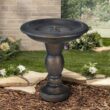 Watnature 22 in. Fibre Reinforced Concrete Pedestal Floor Fountain and Birdbath Outdoor Decor for Garden, Patio, Lawn, Backyard FD30037