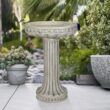 Watnature 24in. Fiber Reinforced Concrete Outdoor Birdbath Stylish with Modern Pedestal for Garden, Patio, Backyard, Lawn SJ30034