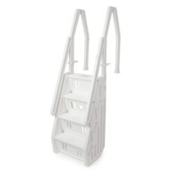 Vinyl Works 24 Inch in Pool Step Ladder, Adjustable Stair Entry System with Handrails and Non-Slip Surface, White