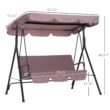 Outsunny 3-Seat Outdoor Patio Swing Chair with Removable Cushion, Steel Frame Stand and Adjustable Tilt Canopy for Patio, Brown